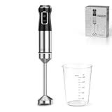 MULIN Stabmixer, 1000 W, Edelstahl, einstellbare Geschwindigkeit, abnehmbar und mit Spritzschutz, Messglas und Schneebesen im Lieferumfang enthalten, ideal für cremige Suppen, Smoothies und Soßen