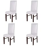 Levoberg Esszimmerstuhlbezug, PU-Leder, wasserdicht, öldicht, schützend und dehnbar, Stuhlhusse, Dekoration (4 Stück, weiß)
