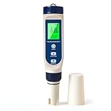 Pious PH Messgerät Wasser, Ph/Salzgehalt/ec/tds/Temperatur-Multifunktions-Ph-Messgerät, Automatischer Temperatur Kompensations Ph Wert Messgerät, Geeignet Für Trinkwasser, Schwimmbad, Hydroponik, SPA