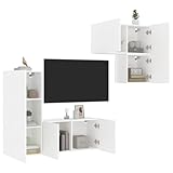 QJBSAVVA 4-TLG TV-Wandschrank Weiß Holzwerkstoff 80 cm und 102 cm Höhe platzsparende Wohnwand mit Montage Lowboard Fernsehschrank für Wohnzimmer Büro Flur