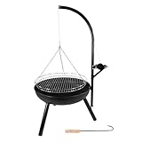Lemodo Holzkohlegrill – Schwenkgrill mit Kurbel und höhenverstellbarem Grillgitter, stabile Feuerschale, Outdoor BBQ Grill für Garten, Feuerstelle mit Grillrost, Feuerkorb und Grill für Camping
