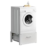 [en.casa] Waschmaschinen Untergestell Comfortixx mit Schublade Waschmaschinen Unterschrank 63 x 54 x 31 cm Podest Waschmaschine bis 150 kg gummierte Füße Stahl Weiß