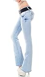 Label by Trendstylez Damen Slim Fit Stretch Hüft Bootcut Schlag Jeans Hose Ice Blue WT368 Größe 38