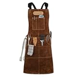 Black Forest Fox ROUGH, Arbeitsschürze Lederschürze aus Büffel Wild Leder Schürze, Rauleder, Grillschürze, Gastronomie, Barista, Kochschürze | 61x94 cm | Variabel von M - XXL Hellbraun