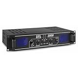 SkyTec SPL 2000 PA Verstärker Endstufe 2000 Watt, mit 3-Band-Equalizer, 3 Kanal Input, Chinch, AUX, ideal für DJ Boxen, Clubs, Bars und Gastronomie, Schwarz