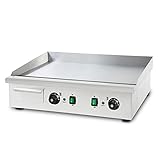vertes Grillplatte Bratplatte Plancha Grill Elektrisch 4400W aus Edelstahl (Grillfläche Glatt 74x41cm, 2x Thermostat, 2x Temperatur 50-300°C, Spritz & Wärmeschutz, Fett Auffangbehälter, Gummifüße)