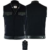 German Wear Denim Motorrad Biker Kutte Weste Bikerweste Motorradweste Stehkragen schwarz, 56/2XL, Denim+Leder