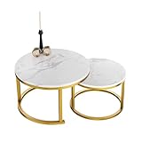 Home Heaven® Couchtisch Rund Weiss Marmor mit Gold – Runder Wohnzimmertisch 2er Set für Wohnzimmer - Ø70cm Ø50cm