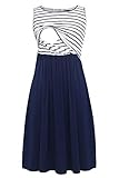 Smallshow Ärmelloses Patchwork-Umstandskleid mit Taschen für Frauen Navy Stripe-Navy Large