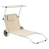 [en.casa] Sonnenliege Lazkano mit Rollen 150x62cm Gartenliege Liege Strandliege Aluminium Beige