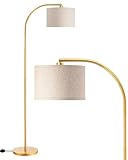 EDISHINE Stehlampe Wohnzimmer, 161cm Bogenlampe mit Verstellem Beigen Leinen-Lampenschirm & Fußschalter, E27 Fassung, Leselampe Schlafzimmer, Stehleuchte Modern für Kinderzimmer, Gold