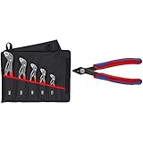 Knipex Cobra®-Set 5-teilig 00 19 55 S5 & Electronic Super Knips, Elektronik-Seitenschneider für weiche Drähte und Lichtwellenleiter LWL, Rostschutz brüniert, 125 mm 78 61 125