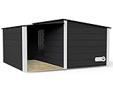 Outentin Hundehütte Isoliert Winterfest - Hundehaus XL Für Große Hunde- Luxus Hundehütte Outdoor mit Vordach - Wasserdicht und Isolierte Hundehütte - 123 x 105 x 53 cm (Grau - Weiß)