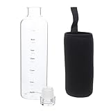 SILENRADAWN Glas wasserflasche mit Zeitmarkierung Farbverlauf design Bruchsicher Vielseitiger Trinkbecher für Wasser Saft Tee Geeignet für Büro Zuhause Outdoor
