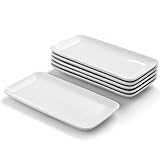 WishDeco Rechteckige Teller 6er Set, Servierplatte Klein 23x12 cm, Dessertteller Rechteckig Länglich, Servierteller Porzellan Weiß für Antipasti, Dessert, Kuchen, Sushi, Salat