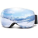 Tekwet Ski Brille Herren Damen Silber,Anti-Fog Anti-Beschlag Linse mit UV-Schutz，Helmkompatible Verspiegelte，Schutzbrille für Brillenträger für Skifahren Wintersport