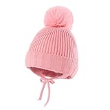 TDEOK Kleinkind Baby Mädchen Weiche Warme Strickmütze Wintermütze Mit Fleece Ohrenklappe Schal Kapuze Hut Cowboy Hut Baby (Pink, One Size)