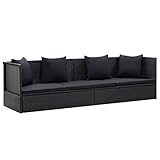 vidaXL Garten-Sofabett mit Kissen Gartensofa Gartenmöbel Gartenliege Loungebett Outdoor Tagesbett Sofa Garten Schlafsofa Sofa Poly Rattan Schwarz