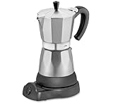 cilio Espressokocher CLASSICO für 6 Tassen / elektrisch 480W / Ø 11,5 cm Höhe: 25 cm / Aluminium / Silber / integrierte Herdplatte / mit Warmhaltefunktion und Reduziersieb / für Reisen oder Camping