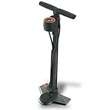 SKS GERMANY AIRMOTION 12.0 Standpumpe (Luftpumpe für alle Ventilarten, Manometer oben, Stahlrohr, Metallfuß, Soft-Touch-Griff, max. Druck: 12 bar / 174 PSI), Schwarz