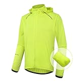 SIWANYS 2 in 1 Fahrradjacke Herren Windbreaker Wasserdichte leichte verpackbare Jacke mit Taschen und reflektierenden Streifen mit Abnehmbaren Ärmeln,Green-M