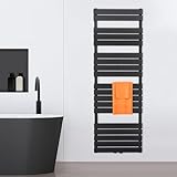 VILSTEIN Badheizkörper, Heizkörper Bad, Handtuchheizkörper Seitenanschluss & Mittelanschluss, Paneel Bad Heizkörper Flach, Paneelheizkörper Handtuchhalter, Schwarz, 1100W, 180x60 cm