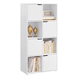 WOLTU Bücherregal mit 8 Fächern, Würfelregal Standregal weiß, Regal mit 4 Türen, Büroregal Aufbewahrungsregal Aktenregal Raumteiler, für Wohnzimmer Schlafzimmer Büro, 60x120x30 cm, SK039ws