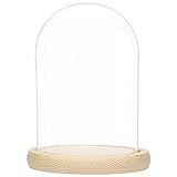 BELLE VOUS Glas Glocke Glaskuppel Groß mit Holzboden – 20cm Dekorative Glashaube als Tischdeko, Deko Glas Kuppel Transparent Glasglocke, Glass Dome Cloche mit Boden für Lichter, Deko, Wohnaccessoire