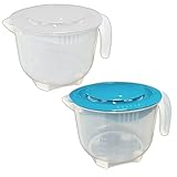 HAC24 2er Set Rührschüssel mit Deckel Messbecher 2 liter Schüssel Kunststoff Rührbecher Teigschüssel Küchenschüssel Spritzschutz