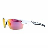 NAKED Optics Sportbrille Herren - Ultraleichte Fahrradbrille Damen - Bequeme Sport Sonnenbrille mit Anti-Slip Pads - Schnelle Brille ideal für Radfahren, Laufen & MTB Brille (Halfframe White/Lens Red)