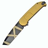 Klappmesser 7.9' scharfe Taschenmesser aus knopfdruck Alu Gold Streifen, EDC Messer Outdoor, Survival Neck knife, messer 440c edelstahl, klein Jagdmesser einhandmesser Tanto, tragbare camping messer