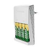 VARTA Akku Ladegerät, inkl. 4X AA 2100mAh, Batterieladegerät für wiederaufladbare Batterien, lädt 2 oder 4 AA/AAA gleichzeitig, Plug Charger, weiß