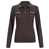 EQUESTRIAN QUEEN Reitshirt Damen Langarm – Polo Shirt Reiten mit Kragen – Atmungsaktiv & Figurbetont – Funktionales Turniershirt (DE/NL/SE/PL, Alphanumerisch, XS, Regular, Regular, Braun)