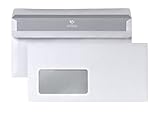 POSTHORN Briefumschlag DIN lang (100 Stück), selbstklebender Briefumschlag mit Fenster, weiße Briefumschläge mit grauem Innendruck für Sichtschutz, 110 x 220 mm, 75g/m²