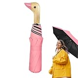 Enten-Regenschirm | 3-fach gefaltete Enten-Regenschirm in Entenform | Windschirm mit UV-Schutz für Frauen Sonne und Regen 8 Stangen Holzgriff