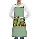 Unkhtt Lustige grüne Frösche mit 1 Druck, Universal-Kochschürze, Taschen, verstellbar und zum Backen, Grillen, Gartenarbeit, Unisex