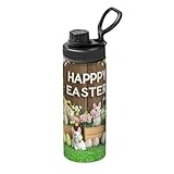 Trinkflaschen mit Osterhase und Blumeneiern im Hintergrund für Damen und Herren, Sport-isolierte Edelstahl-Thermo-Wasserflasche für Fitnessstudio, Outdoor-Arbeit