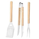 Grillzubehör - 3X Grillzangen Mit Hitzebeständigem Edelstahl & Holzgriff,Hitzebeständiges Küchenzubehör Mit Holzgriff Und Rutschfestem Griff Für Camping Steak Burger Kuchen Grillen Schweinekotelett Pi