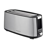 Michelino Edelstahl 4-Scheiben Langschlitz Toaster Toastautomat Vierscheibentoaster| Brötchenaufsatz | Auftau- / Aufwärm- und Stopp- Taste | Kontrollleuchte | Krümelschublade