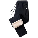Jogginghose Herren Winter Fleece Gefüttert Warme Trainingshose Fleece Plüsch Gefüttert Jogger Hose Sweatpants Elastische Taille mit Kordelzug Winterhose Traininghose mit Reißverschlusstaschen