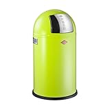 Wesco Pushboy junior Mülleimer in der Farbe lime grün, pulverbeschichtetes Stahlblech, 22 Liter Volumen, große Edelstahlklappe, herausnehmbarer Innenbehälter
