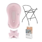 Hylat Baby Badewanne mit Gestell und Badewannensitz Pflegeset für Neugeborene: Babywanne mit Ständer (Faltbar) und Babysitz - stabil und bequem Farbe: Rosa, Motiv: Friends