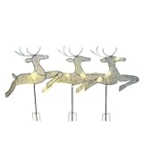 Osmond Weihnachtsdekoration für Den Garten, 3er-Set Weiße Rentiere mit Beleuchtung und Weißen Lichtern, Leuchtende Rentiere im Stehen mit Glitzersteinen