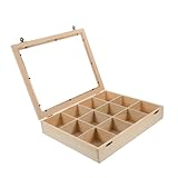 DECORNIJIA Holz aufbewahrungsbox mit Fächern und Klarsichtdeckel Multifunktionaler Setzkasten für Mineraliensammlung Stilvoller Organizer zur Rock sammlung und Präsentation