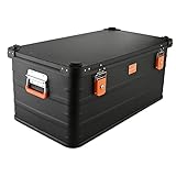 ALUBOX Alukiste abschließbar E92B - Premium Aluminium Lagerbox 92 Liter - Deckel mit Aluminium Druckguss Stapelecken und Gummidichtung - inklusive Schlösser - schwarz lackiert