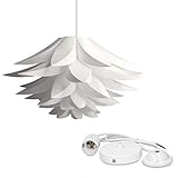 kwmobile DIY Puzzle Lampe Lampenschirm - Lotus Schirm Set mit Deckenbefestigung 90cm Kabel E27 Fassung - Puzzlelampe Deckenleuchte in Weiß