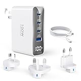 100W USB C Ladegerät Travel Adapter, 4-Port Reiseladegerät Faltbarer Steckerkonverter mit UK/EU/AU Steckern, USB C Schnellladung für MacBook Pro/Air, für Galaxy S25/S24, iPhone 17/16/15 Pro Max, Weiß