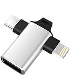 Apple USB-C & Lightning auf USB Reader für iPhone 15/14/13/12/11/XS/XR/X/8 7 6 5, MacBook Pro M1 Air, iPad Pro/Air, iMac, Galaxy S23/S22 (Silber)