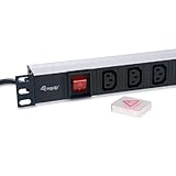 Steckdosenleiste aus Aluminium für Rack, 19 Zoll, 1U, 8 Steckdosen, Typ IEC C13, Schalter, Kabel 1,8 m