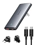 Baseus 65W USB C Ladegerät Slim 16mm 2-Port USB C Netzteil GaN Reiseadapter Weltweites Reiseladegerät mit EU, US, UK Stecker Kompatibel mit Mac-Book Pro/Air, iP-Hone 15 Pro/Pro Max S23 Ultra, S23+